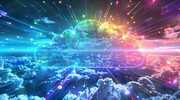 A rainbow of information stretches across the digital sky made possible by the everpresent cloud of computing and data photo