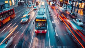 A public transportation network linked with data from ridesharing services to provide more convenient and flexible options for commuters photo