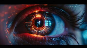 A photo of an eye being scanned by a biometric retinal scanner used as a security measure for entering a government building