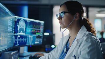 A team of telehealth providers using data analytics to remotely monitor and care for patients in rural or underserved areas photo