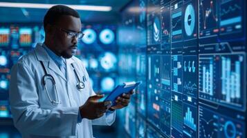 A healthcare administrator reviewing dashboards filled with data visualizations making strategic decisions to optimize resources and improve quality of care photo