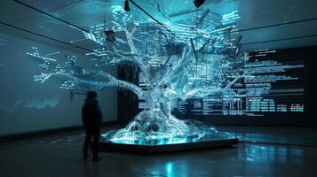 A sculpture made from wires and LED lights showcasing realtime stock market data in a visually stunning form photo