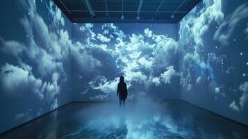 A installation projecting live weather data onto a moving canvas creating a mesmerizing display of constantly changing visuals photo
