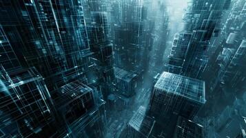 A digital fortress stands tall with an intricate maze of data algorithms serving as its imtrable walls photo