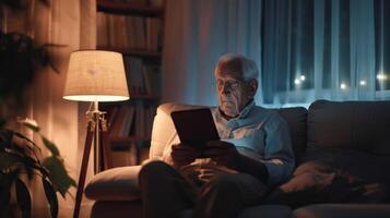 A retiree monitoring their retirement fund on a datadriven personal finance app confident in their financial decisions thanks to realtime data photo