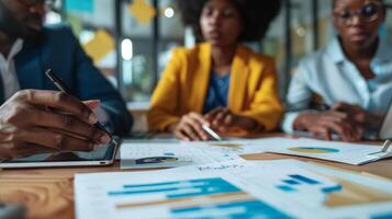 In a government think tank policymakers work collaboratively to analyze complex data sets on crime rates and determine the most effective approaches to reducing crime photo