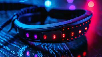 A series of pulsing lights on a workout headband that change color and intensity based on the users heart rate making it easy to track their progress in realtime photo