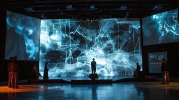 A multimedia stage production combining live actors projections and realtime data to tell a story and educate the audience photo
