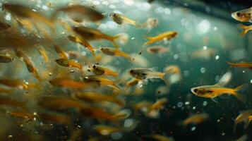 A new batch of young fish being introduced to the tanks bringing new life to the ecosystem photo