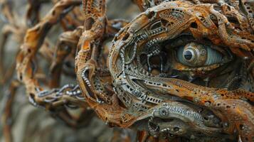 An eerie twisted metal structure resembling a mysterious creature from the depths of the ocean photo