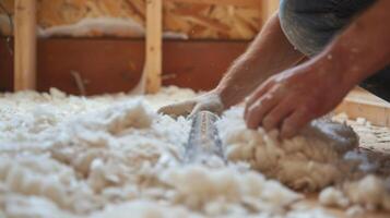 A DIY enthusiast working on installing recycled cotton insulation a costeffective and green solution for home insulation photo