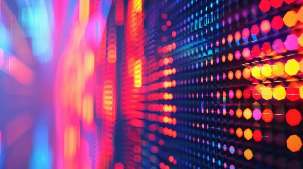 Glassy Surface The smooth glassy surface of a transparent LED display reflects the vibrant and dynamic visuals displayed on it creating an illusion of depth photo