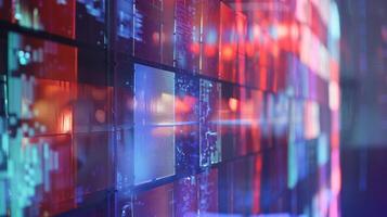 en capas dimensión por capturar un transparente LED pantalla desde un cerca distancia uno lata ver el diferente capas de ligero y imágenes creando un multidimensional efecto foto