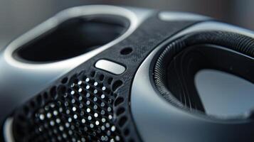 A closeup of the haptic feedback sensors on the side of the VR headset which have a smooth yet slightly bumpy texture for precise touch feedback photo