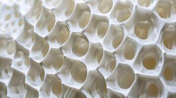 Geometrical Honeycomb The geometric precision of a 3D printed lattice is highlighted in this closeup with its honeycomb structure displaying a series of evenly spaced hexagons photo
