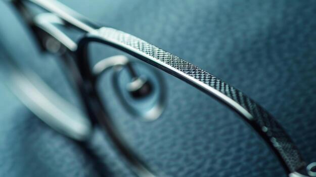 The intricate crosshatch pattern on the titanium frame creates a subtle yet eyecatching contrast against the matte background photo