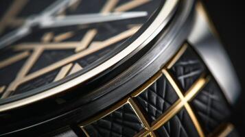 A unique pattern of intersecting lines adorns the bezel creating a modern and bold texture photo