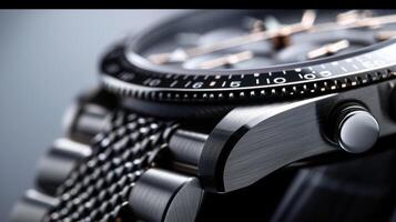 The bezels edges are lightly brushed leaving a brushed metal texture that contrasts with the smooth face of the watch photo