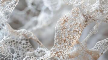 Clusters of delicate transparent fibers delicately intertwining with each other creating a lacy and intricate pattern photo