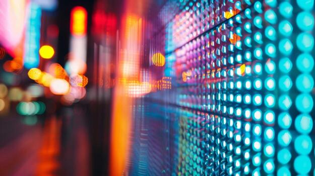 A closeup of a transparent OLED screen highlights the pixelated texture of the digitally displayed image photo