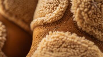 Rough and co light brown Sherpa lining resembling sheeps wool inside a cozy pair of boots photo