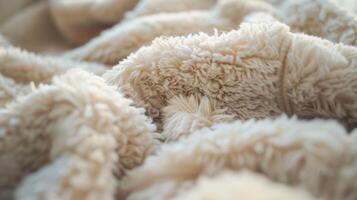 A closeup of the fluffy sleeves of a bathrobe showcasing the fuzzy texture and the way the fabric catches the light. You can almost feel the warmth by looking at it photo