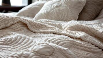 The cozy warmth of a soft quilted blanket is evident in the plushness of its intricate design photo