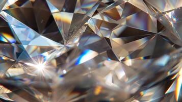 The magnified texture of a glass bead reveals a multifaceted surface with sharp edges and smooth curves catching and reflecting the light in all directions. The effect is ethereal an photo