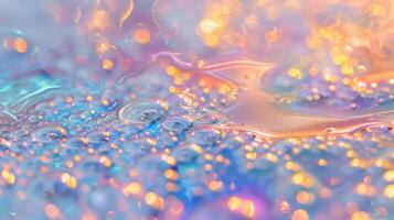 Tiny bubbles appear to float atop the slick adding depth and texture to the iridescent surface photo