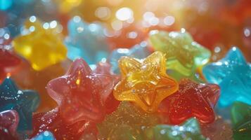 The intense luminosity of these candies creates a dreamy ambiance as if tiny stars have been captured and encased within each glistening piece photo