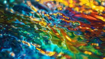 The oily surface has a liquidlike quality reflecting an everchanging mosaic of luminous colors that seem to melt into one another photo