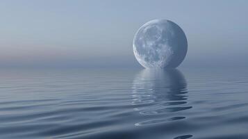 The cool serene surface of the water appearing like a rippling mirror mirroring the pale moons radiance photo