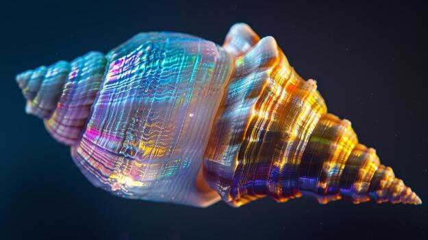 The closeup view of a luminescent seashell displaying its iridescent sheen against a dark background creating a mesmerizing effect photo
