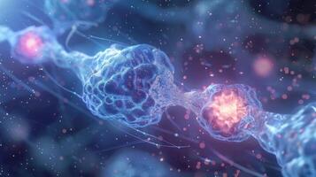 An upclose image of a cell just as it enters the anaphase stage with the chromatids being pulled towards opposite poles by the shortening spindle fibers photo