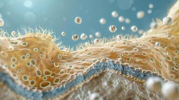 A diagram depicting the flow of sebum from sebaceous glands onto the skins surface forming a protective layer photo