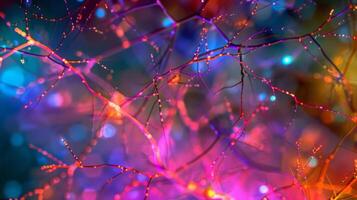 A vibrant image of myelinated axons in different shades representing their varying levels of electrical activity photo