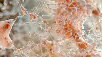 Clusters of chondrocytes surrounded by a fibrous network of collagen fibers forming the characteristic spongelike structure of elastic cartilage photo