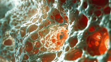 A closeup view of chondrocytes in a lacuna or small cavities within the cartilage surrounded by a thin layer of cartilage matrix photo