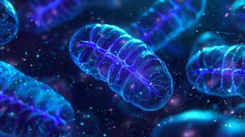 Blue and purpletinted image showcasing the arrangement of genes within mitochondrial DNA responsible for energy production photo