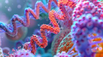 Detailed view of the base pairs within mitochondrial DNA with distinct colorcoding for each of the four nitrogenous bases photo
