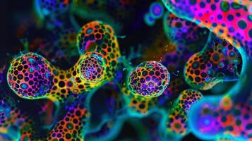 A colorful fluorescence image of peroxisomes highlighting their crucial role in maintaining cellular homeostasis through fatty acid breakdown photo