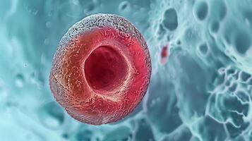 A detailed view of a developing erythrocyte with the characteristic indented shape and absence of a nucleus photo