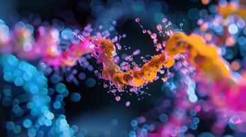 A highly magnified image of ries elongating a polypeptide chain adding amino acids one by one photo