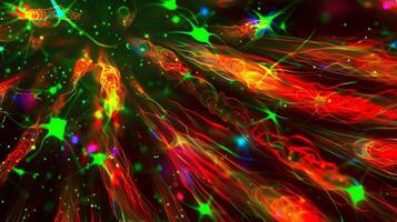 Fluorescent image of astral microtubules radiating out from the cell center helping to position the mitotic spindle during division photo
