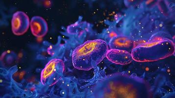A fluorescence microscopy image showing the release of CO2 as a byproduct of the citric acid cycle in cellular respiration photo