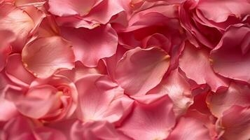 The smooth and plush surface of pink rose petals each one overlapping in a bed of delicate layers photo