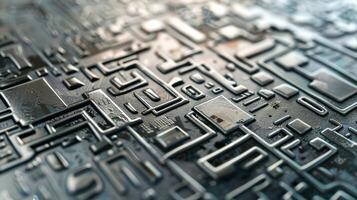 Intricate patterns etched onto the chip creating a mesmerizing array of intersecting lines and shapes photo
