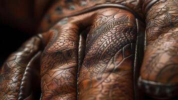 An extreme closeup of a single glove finger highlighting the fine intricate embossed details that enhance grip and control photo