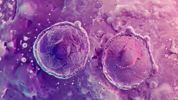A closeup image of a cell undergoing cytokinesis with a furrow forming and separating the two newly formed daughter cells photo