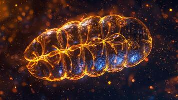 A crystalclear image of a mitochondrion in the process of converting glucose and oxygen molecules into usable energy as seen through a biochemical assay photo